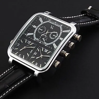 Vista 4 de Soleasy Argus Panoptes WTH1007 - Reloj de pulsera analógico de cuarzo con esfera cuadrada de triple movimiento para hombre, Moderno