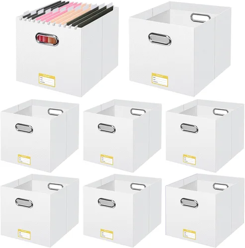 Vista 62 de BALEINE Caja organizadora de archivos, organizador de carpetas de archivos de cartón con asa para tamaño carta, caja de archivos plegable portátil