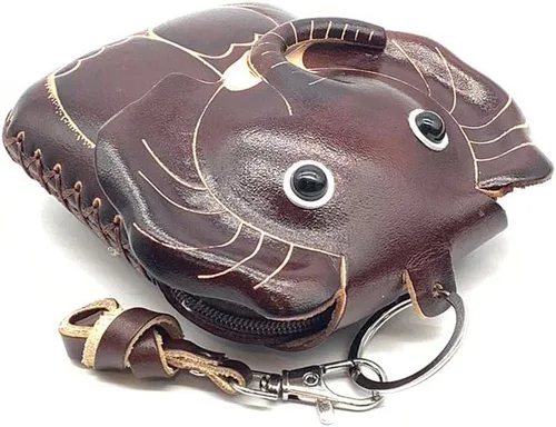 Vista 24 de Handmade Vintage Genuine Leather 3D Animal Elephant Coin Purse With Removable Wrist Strap (Brown)