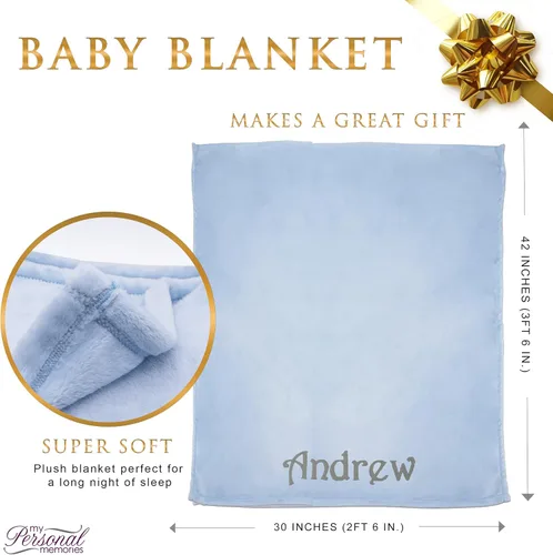 Vista 2 de My Personal Memories Manta de bebé personalizada para niño o niña, regalo suave y afelpado para recién nacido, bordada con nombre (azul)