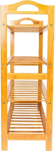 Vista 5 de Zapatero de 4 niveles con asas, bambú, madera, armarios y entrada, soporte organizador de almacenamiento para zapatos, organizador de zapatos