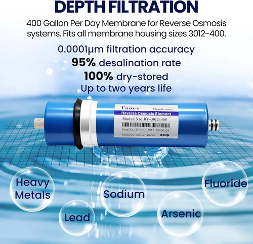 Vista 3 de Filtro de membrana de ósmosis inversa 400 GPD RO Membrana de ósmosis inversa de 3.0 x 12 pulgadas Reemplazo del filtro de agua para debajo