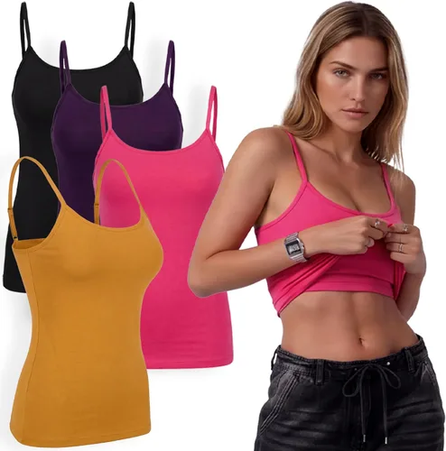 Vista 10 de Emmalise Camiseta de mujer con brasier integrado, soporte de tela sin varillas, camisola corta
