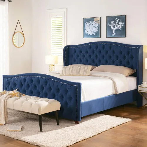 Vista 14 de Jennifer Taylor Home - Cama Anastasia de tamaño Queen de terciopelo resistente en color verde oliva Terciopelo de rendimiento verde oliva