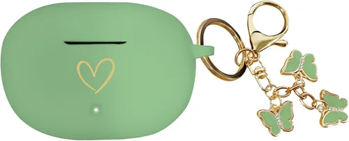 Vista 8 de Compatible con Beats Studio Buds 2021, funda de silicona suave con patrón de corazón dorado para Beats Studio Buds con bonito llavero de mariposa
