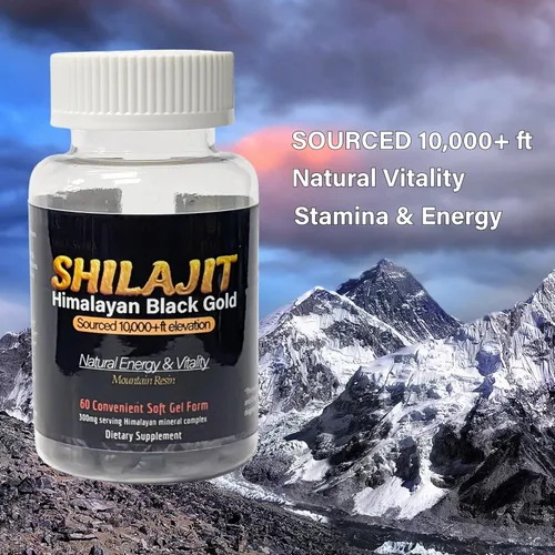 Vista 2 de Shilajit Extracto de oro negro del Himalaya con ácido fúlvico de origen natural, energía natural y vitalidad sin gluten, cápsulas blandas sin OMG