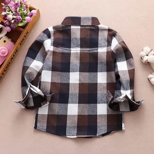 Vista 3 de Camiseta de manga larga de franela a cuadros para niños y niñas, para niños y niñas, a juego