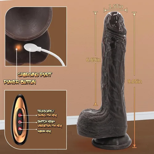 Vista 3 de Juguete adulto realista de la polla del silicón de 9 pulgadas para las mujeres con la ventosa fuerte y el contorno remoto para el juego manos libres