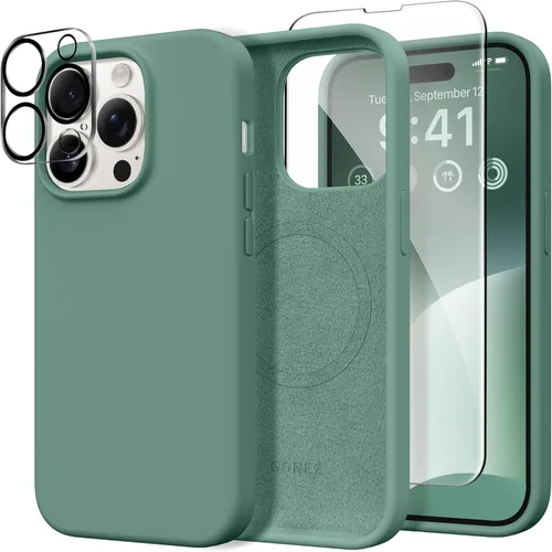 Vista 103 de GONEZ Funda magnética para iPhone 14, compatible con Magsafe, con protector de pantalla + protector de cámara, forro de microfibra antiarañazos