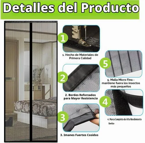 Vista 3 de Mosquitero magnético para puerta. Marco completo, se adapta a puertas de hasta 34 x 82 pulgadas.