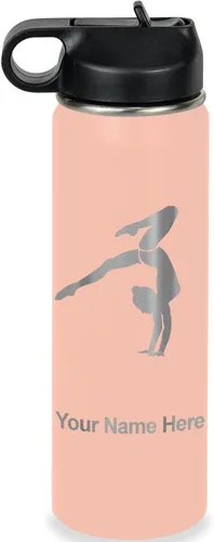 Vista 64 de LaserGram Botella de agua personalizada, soporte de mano de gimnasta, acero inoxidable de doble pared aislada al vacío con popote superior, regalo