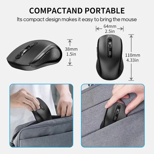 Vista 6 de Ratón inalámbrico silencioso ergonómico de la llave lateral de 6 Negro