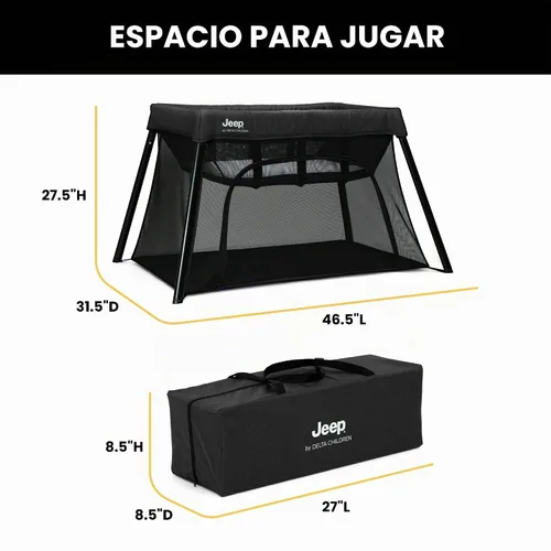 Vista 6 de Jeep Horizon Compact Travel 2 en 1 - Patio de juegos y moisés, color negro