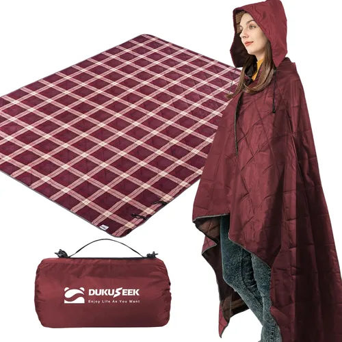 Vista 14 de DUKUSEEK Manta con capucha para exteriores, manta de camping impermeable, acolchada, forro polar grueso, cálida, resistente al viento, a prueba