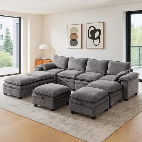 Vista 23 de Juego de sofá modular grande en forma de U – Sofá de nube de gran tamaño de 4 plazas para sala de estar, sofás grandes y cómodos de tela