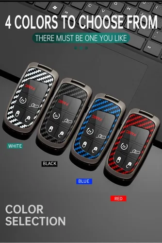 Vista 7 de SANRILY Funda para llavero inteligente con patrón de fibra de carbono, color negro, apta para Jeep Grand Cherokee Renegade para Chrysler 200 300