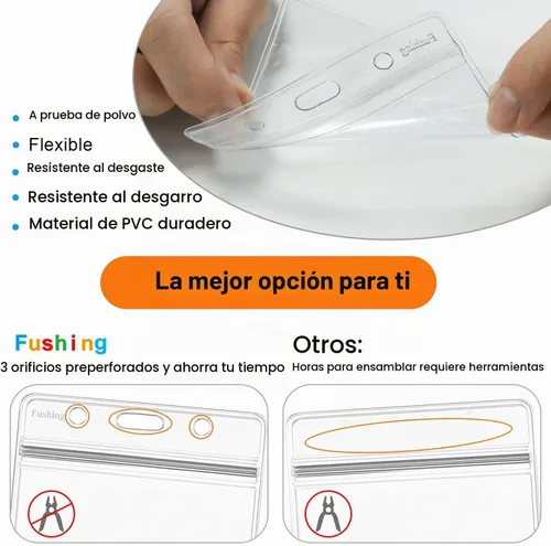 Vista 2 de Fushing 50 portatarjetas de identificación horizontales de plástico transparente