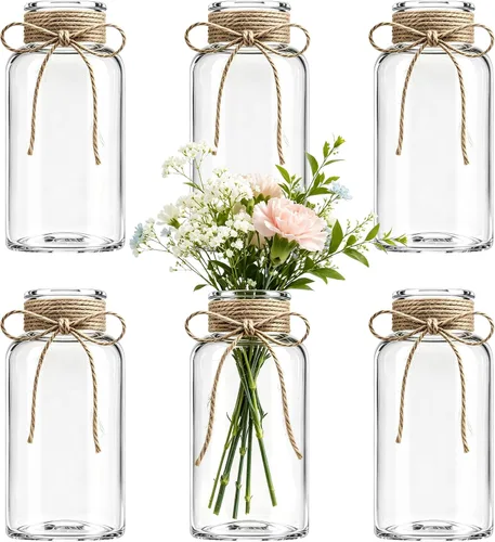 Vista 13 de Jarrones de cristal para centros de mesa, jarrones cilíndricos bohemios en tarros de masón a granel para bodas, fiestas y día de la madre