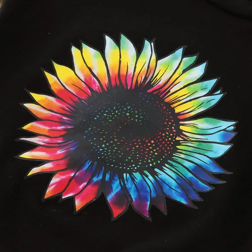 Vista 5 de Conjunto de trajes para niños y niñas, camiseta de manga corta con girasol, pantalones acampanados de teñido anudado