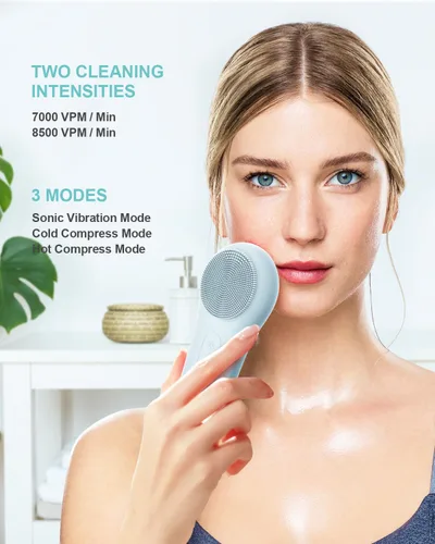 Vista 3 de EZBASICS Cepillo de limpieza facial facial impermeable para hombres y mujeres, cepillo facial recargable para facial eléctrico de silicona, cepillo