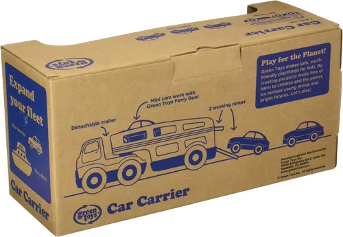 Vista 4 de Green Toys Portacoches, Azul CB - Juego de simulación, habilidades motoras, vehículos de juguete para niños. Sin BPA, ftalatos, PVC. Apto