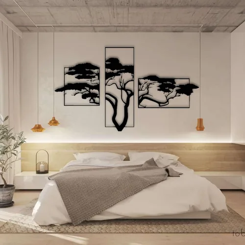 Vista 2 de ICEWQOQU Arte de pared con árbol de la vida, 3 piezas de metal árbol de la vida, decoración de pared natural, arte de pared grande de metal