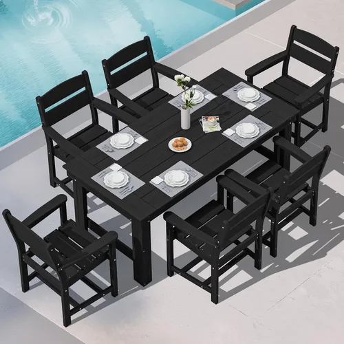 Vista 35 de SERWALL Juego de mesa y sillas de comedor para exteriores HDPE para 4 Azul marino