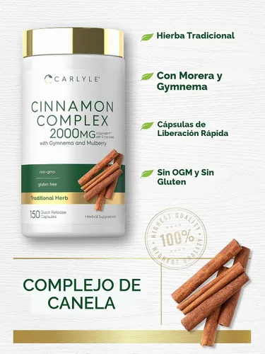 Vista 4 de Carlyle Ceilán Canela Complejo con Gymnema y Morera 150 Cápsulas