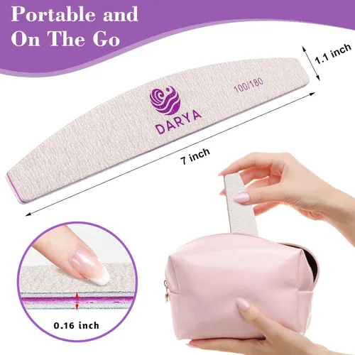 Vista 2 de DARYA Limas de uñas (12 piezas) de doble cara de grano 100/180 para uñas acrílicas, lima de uñas naturales, duraderas, lavables, lima de uñas