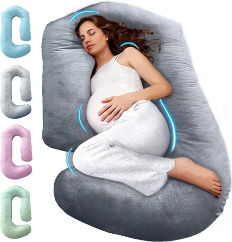 Vista 13 de Almohadas de embarazo para dormir - Almohada de cuerpo completo en forma de V C U con funda extraíble, almohada de maternidad refrescante de 57