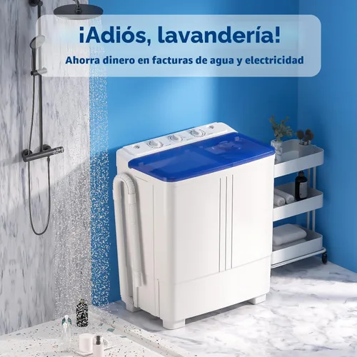 Vista 6 de Lavadora portátil de 20 libras, lavadora compacta de doble tina mini con bomba de drenaje, semiautomática, lavadora de 12 libras y centrifugadora