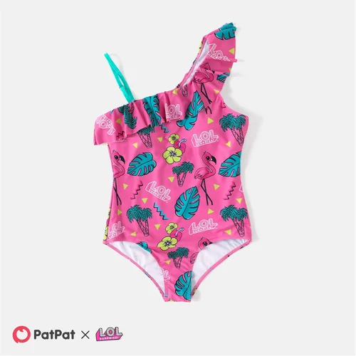 Vista 2 de L.O.L. Surprise! Mommy and Me - Traje de baño de una pieza con estampado de un hombro y volantes familiares a juego