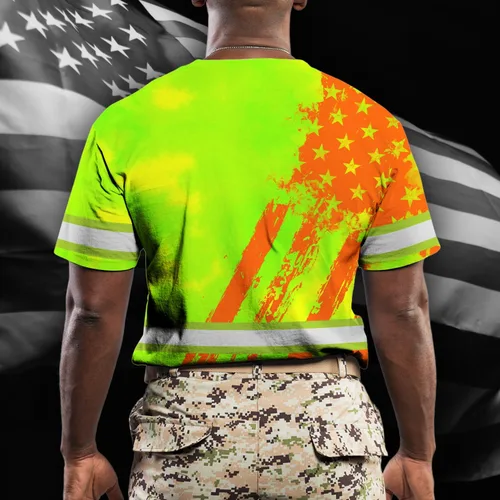 Vista 5 de Camisa de alta visibilidad para hombre, camisas de seguridad reflectantes con nombre personalizado para patriota, patriótico, veterano, militar