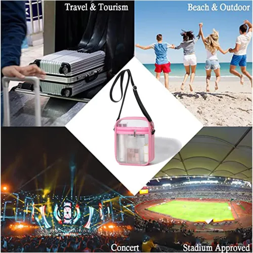Vista 6 de Bolso cruzado transparente, aprobado por el estadio, bolso mensajero transparente para hombres y mujeres