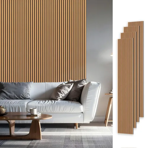 Vista 31 de SMARTSTANDARD Paneles acústicos de listones de madera de muestra, panel de pared de listones de madera insonorizado, nogal, paquete de muestra