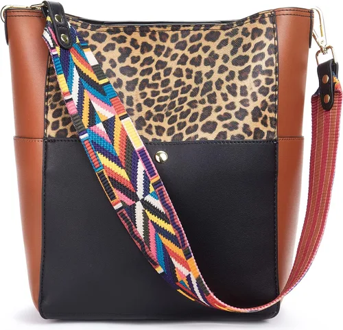 Vista 14 de BROMEN Bolsa Hobo para mujer, diseñada con cuero vegano, de hombro, bandolera
