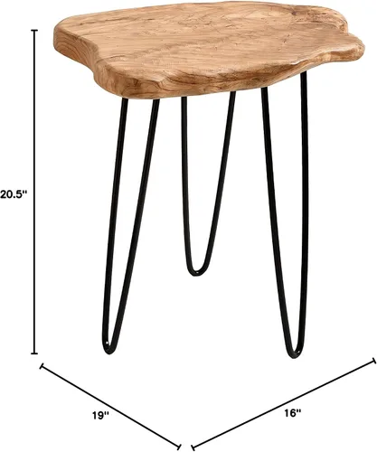 Vista 2 de Mesa auxiliar de madera Welland con borde natural, mesita de noche., cedar
