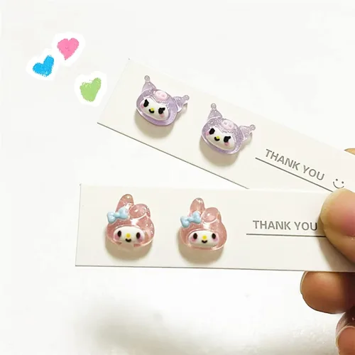 Vista 3 de Bonitos aretes de melodía de personajes de dibujos animados para mujeres y niñas, encantadores My Melody and Kurmi, aretes de animales de rana