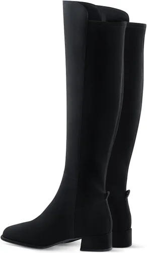 Vista 3 de 7or9 Botines de tacón medio para mujer con suela de lengüeta Chelsea Fashion Go Go Botas hasta la rodilla Botas de tacón grueso de lana - Negro