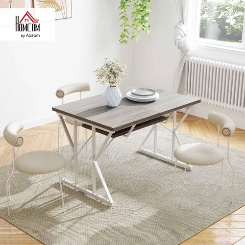 Vista 3 de HOMCOM Mesa de comedor expandible de 47 a 63 pulgadas para 4-6 personas, mesa de comedor de granja con base de caballete de metal resistente