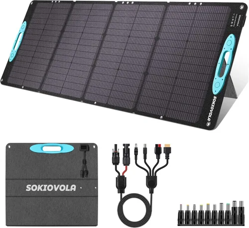 Vista 13 de Paneles solares portátiles de 50 W, cargador de panel solar plegable IP68 impermeable con puertos USB-A y USB-C, salida de 18 V CC para pequeña