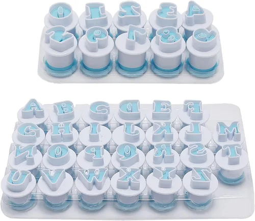 Vista 9 de Juego de 26 piezas de sellos para galletas con impresión, cortadores de galletas con letras del alfabeto, molde para galletas y bizcochos