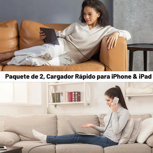 Vista 7 de Cargador para iPhone 17 16 15 de carga rápida, bloque de cargador de pared USB C de 20 W con cable tipo C a C de 6 pies para Apple iPhone 17/17