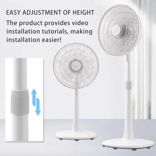 Vista 6 de Ventilador de suelo oscilante de 4 velocidades de 7 aspas, 14.5 pulgadas, altura ajustable, ventilador de pie para el hogar, motor de CC