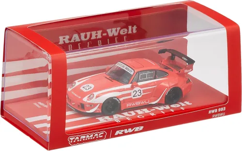 Vista 3 de Porsche RWB 993#23 "RWBWU Rojo con rayas blancas RAUH-Welt BEGRIFF 1/43 Modelo de automóvil fundido a presión por Tarmac Works T43-014-WU
