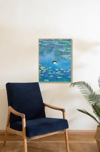 Vista 6 de MINI ZOZI Pintura de rana vintage de Monet, arte famoso de 12 x 16 pulgadas, lirios de agua con rana japonesa sin impresionar, divertido lienzo