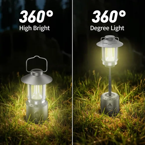 Vista 5 de Linterna LED retro clásica para campamento, linterna vintage recargable sin atenuación continua, 3 modos de luz (2000 K-6500 K), banco de energía
