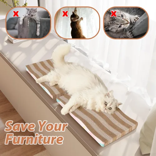 Vista 6 de Almohadilla de rascar para gatos, 2 piezas de cartón rascador grande para gatos con texturas de arañazos reversibles de primera calidad, diseño a
