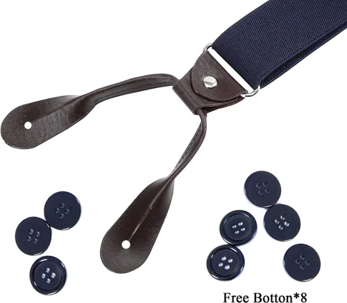 Vista 23 de AWAYTR Tirantes de botón marrón para hombre, tirantes elásticos ajustables en forma de Y