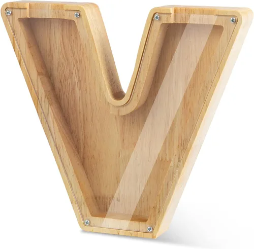Vista 12 de Alcancía con nombre personalizado, 26 letras láser con texto personalizado, banco de monedas de madera, significado educativo, alcancía con nombre